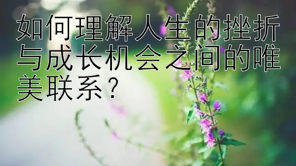 如何理解人生的挫折与成长机会之间的唯美联系？