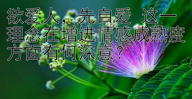 欲爱人，先自爱 这一理念在增进情感成熟度方面有何深意？